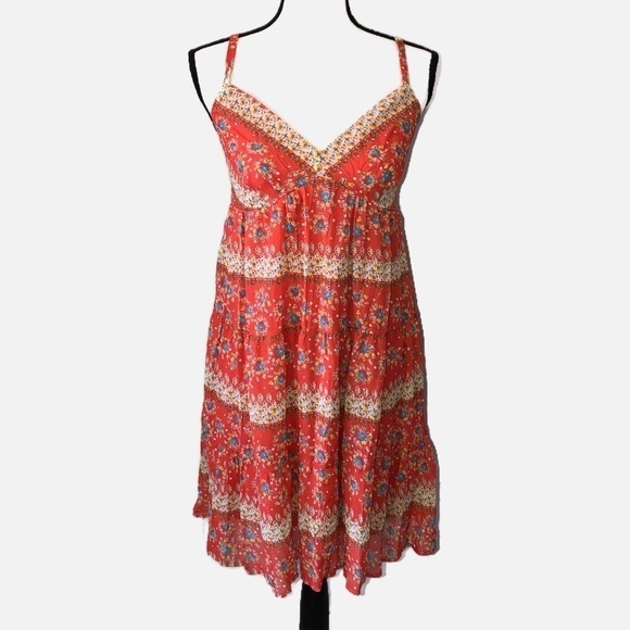 Sundress Cottage Prairie Vibes Orange Blue Print Medium Adjustable Straps - Picture 1 of 9